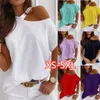 女性S Tシャツの女性トップセクシーな肩の夏の夏のカジュアルプリント半袖Oネックプルオーバーファッションストリートティー230505