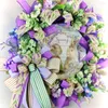 Fleurs décoratives Pâques Purple Garland vert avec lapins décor de vacances simples élégants pour chambre à la maison