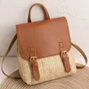 Okul çantaları vintage saman sırt çantası kadınlar moda omuz çantası çok yönlü dokuz dokuma deri zarif lüks tasarımcı mochilas 230504