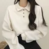 Polos Femme Sweat À Capuche Brossé Polo Femme Col Lâche T-shirt À Manches Longues Manches Évêque Tops Manteau Femmes Blouses Blanches Dames