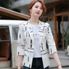 Trajes de mujer Blazers Blazer estampado Ropa de mujer Primavera Otoño Moda Temperamento Slim Media manga Chaqueta formal Offic Blanco 2023