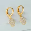 Dangle Boucles D'oreilles De Luxe Femme Cristal Palme Charme Jaune Or Couleur Blanc Mariage Pour Les Femmes