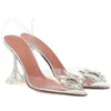 avec boîte de mode Amina Muaddi Sandales Talon Femmes Lupita Mules Métalliques PVC Sangle Supérieure Célèbre Dames Designer Clair Été Cristal Transparent Vin Coupe Talons Dames