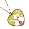 Tree of Life Heart Netclace Necklace Fashion Crushed Crystal Natural Stones حبات الأحجار الكريمة مع سلسلة صناديق الصنع يدويًا 7 شقرا ريكي الشفاء المجوهرات