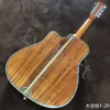 Lvybest 41-inch D45 Mold 12-String KOA Wood-Black Fingered Real Abalone Inlaid With Acoustic Wooden Guitar