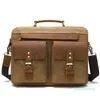 Briefcases Men's Business Bag Crazy Horse Leather Handbag Briefcase Man Shoulder Laptop Splicing Vintage High Capacity Portfolio 663