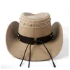 Berets Retro Style Western Cowboy Hat с панк -кожаной лентой для женщин мужчина Sombrero Cap Roll Upberets Pros22