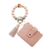 Card Holders Key Case Portable Metal Ring Chain Buckle With Beaded Bracelet And Bag For Kids Adults