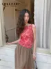 Женские танки Camis Cheerart Flocking Floral Red Backless Crop Top для женщин 2023 Летняя дизайнер одежды Top Fashion Women Trends 230504