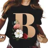 T-shirt femme 26 lettres de l'alphabet Floral t-shirt classique mode d'été Harajuku Kawaii t-shirt femmes top t-shirts femme 230505