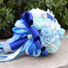 Decoratieve bloemen Blue Diamond Pearl Bridal Wedding Bouquet voor feestdecoratie Handgemaakte bruidsmeisje handbloemhuwelijk accessoires