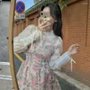 Casual Dresses Vintage Fashion Two Piece Set Women Suit Spring Long Sleeve Lace Doll Collar Shirt Floral Sweet Retro Slip Dress Sets