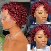 Синтетические парики Pixie Cut Wig 99J Цвет кружевного скручивания короткие коб -человеческие волосы для женщин натуральная черная блондинка Джарин Дешевый 230227