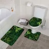 Badematten Pflanzenblätter 3-teiliges Badezimmer-Set Tropischer Wald Grün Palmblatt Anti-Rutsch-Flanell-Fußmatte Bodenteppiche Toilettendeckelabdeckung Teppich