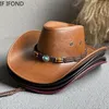 Breda Brim Hats Bucket Faux Leather Western Cowboy for Women Men Vintage Gentleman Dress Panama Cowgirl Jazz Cap Sombrero Hombre 230504