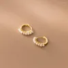 Hoop Earrings Silver Simple Pearl Charm Huggies For Women French Gold Plated Piercing Jewelry Ear Buckles Wholesale