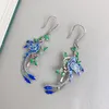 Dangle Lustre 925 Sterling Silver Émail Oiseau Branche Boucles D'oreilles pour Femmes Vintage Style Ethnique Coloré Magpie Piercing Boucles D'oreilles Crochet D'oreille 230505