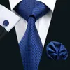 Cravate bleue pour hommes classique soie Hanky boutons de manchette ensemble Jacquard tissé travail formel réunion loisirs N-0881261B