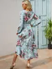 Robes décontractées Femmes Floral Imprimé maxi robes printemps été décontractée O Neck Sleeve haute taille une ligne Boho Beach Party Vestidos Robe 230505