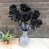 Decoratieve bloemen kransen kunstmatige zwarte rozenbloem enkele tak Halloween Home Party Wedding Decoratie Kerstmis nep Gothic E8i0de