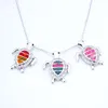 Pendant Necklaces Fashion Jewelry Silver Plated Bohemia Women Birthday Party Tortoise Fire Opal Chain Necklace OP059