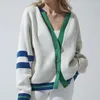 Women's Sweaters Casual Knitted V-Neck Woolen Cardigan Women Autumn Winter Contrast Loose All-match Female Long Sleeve Knitwear 2023