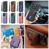 Samsung S23 Ultra S22 Plus S21 FE A14 A54 A34 A33 5G A04E RETRO LEATHER CAR BRACKET HOLDET STANDハードプラスチックTPU電話カバーのストラップ付きカードポケットケース