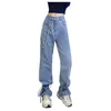 Jeans da donna a catena larga Pantaloni da donna con vita alta con cinturino alla moda da donna