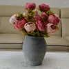 Flores decorativas 1bunch Europeu Peony Silk Flor Artificial Home El Table Decoration Fake Wedding Bride Holding Floral Bouquet