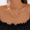 Hanger kettingen mode punk goud kleur multi -layer basic ketting choker voor vrouwen lange kwast ster geometrische ketting sieraden