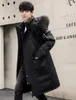 Masculino masculino casaco de moda de elegante inverno quente espessado casaco com capuz de comprimento médio colarinho destacável