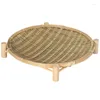 プレートA50I 3X手作り織物の竹のフルーツバスケットパンオーガナイザーキッチンストレージ装飾的な丸板付きブラケット付き