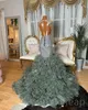 2023 mai ASO Ebi Grey Sirène Prom Dress Dress Crystals Crystals Tiers Soirée Fête formelle Deuxième réception Robes de fiançailles d'anniversaire robe Robe de Soire ZJ170