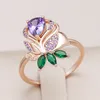 Wedding Rings Kienl Vintage Purple Natural Zircon for Women High Quality Fine Daily Jewelry 585 Rose Gold Color Crystal Flower Big 230505