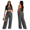 Dames tracksuit mode tweedelige broek set solide kleur sexy mouwloos vest elastische taille brede poot broek casual pak sweatsuit