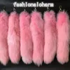 10Pcs/lot 40cm/16" Pure Pink Real Genuine Fox Fur Tail Keychain Cosplay Toys Bag Charm Car Phone Pendant