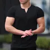 Heren t shirts stijlvolle mannen t-shirt v-neck skin-touching zomer stevige kleur slanke fit tee top