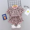 Vestiti per neonate Vestiti per bambini in cotone con stampa leopardata Set di magliette per ragazze Set di vestiti per bambini estivi per bambini Sport per bambini Set da 2 pezzi