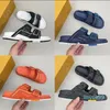 Designer Slippers Men Leather Sandals Cool Stylish Slides 2 Straps with Adjusted Gold Buckles Summer Slipper With box size 38-46