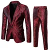 Men's Suits Blazers Wine Red Paisley Suit JacketPants Men Nightclub Fashion Blazers Single Breasted Mens Suits Stage Party Wedding Tuxedo Blazer 230505