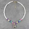 Choker Europe And United States Light Luxury Baroque Wind Necklace Colorful Soft Ceramics Beads Golden Shell Drop