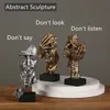 Objets décoratifs Figurines Nordic Creative Silence Is Gold Statue Résine Penseur Sculpture Figurine Vintage Home Office Décoration Art Moderne Résine Décor 230504