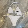 Femmes maillots de bain mode lettre imprimer Bikini ensemble court tongs soutien-gorge plage fête Sexy Push Up pansement maillot de bain maillot de bain