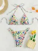 Swimwear Sexy High Waist Triangle Split Swimsuit Sling Three Point Printed Bikini