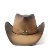 Szerokie brzegowe czapki wiadro 36 Stlye 100% skórzanej mężczyzn Western Cowboy Hat for Gentleman Dad Cowgirl Sombrero Hombre Caps Big Size xxl Duża głowa 230504