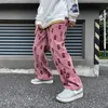 Mens Pants Gothic Skull Full Print Casual Drawstring Baggy Men Tracksuit Corduroy Straight Sweatpants Man Hip Hop Long Trousers 230504