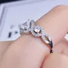 Ringos de cluster 925 STERLING Silver Heart Shape Diamond Aberto para mulheres noivado de casamento Jóias de noiva Acessórios de moda elegantes anel