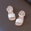 Sandals Toddler Shoes Girl Summer Braided Vacation Square Toe Cute Children Sandals Beige Yellow 21-36 Pu Leather Fashion Kids Sliders 230505