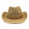 Chapeaux à bord large du chapeau de soleil Femmes Summer Cowboy Panama Straw Beach String Breathable Outdoor Cap accessoire pour Lady