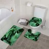 Badematten Pflanzenblätter 3-teiliges Badezimmer-Set Tropischer Wald Grün Palmblatt Anti-Rutsch-Flanell-Fußmatte Bodenteppiche Toilettendeckelabdeckung Teppich
